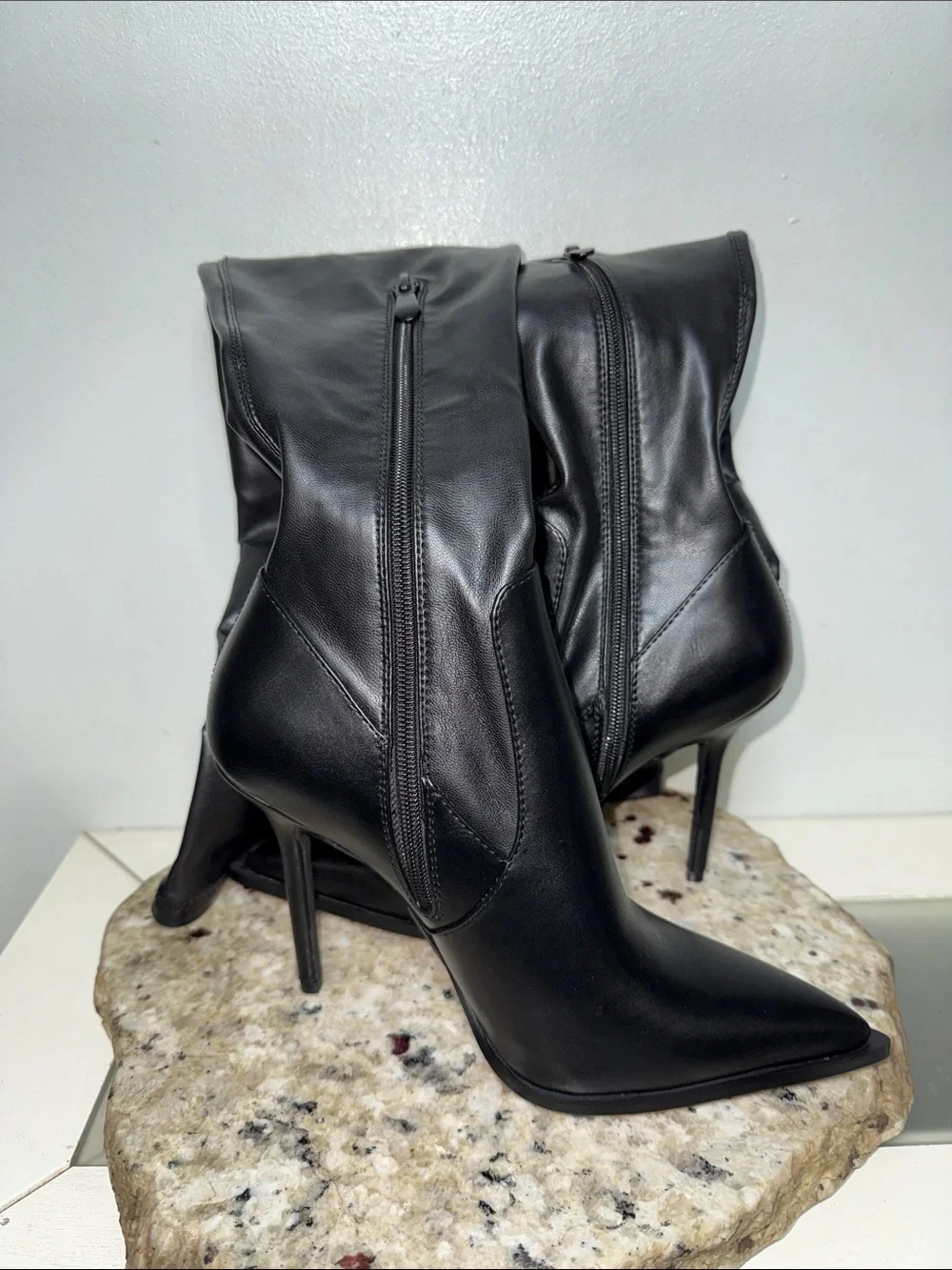 Azalea Wang Miley Stiletto Stretch Over The Knee Black Pointed Toe Boots Sz 7.5